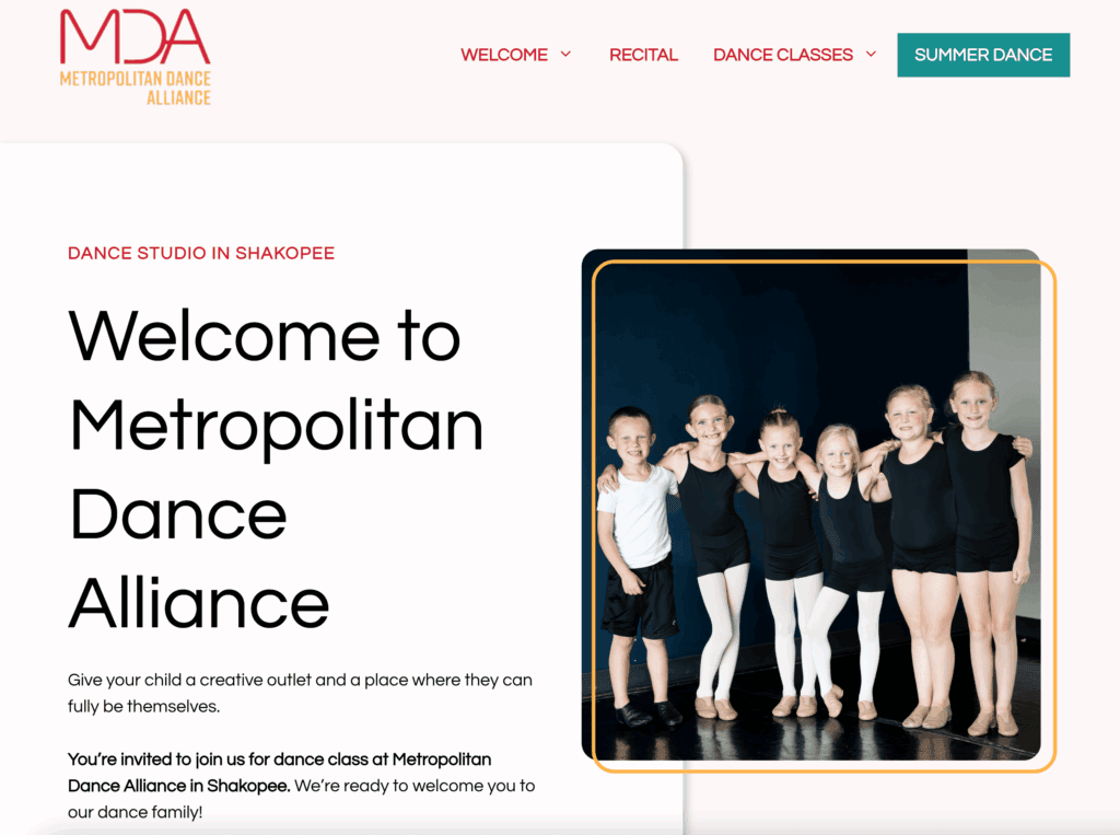 dance studio website project